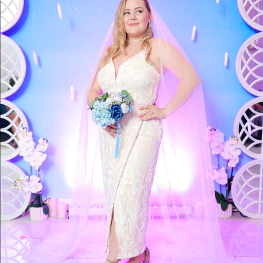 Sequin Nude/White Wedding Dress - Discontinued - Size 12